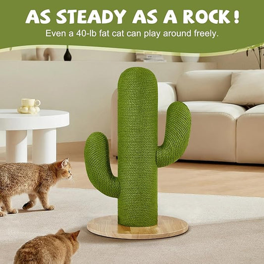 Cat Scratching Post with Solid Wood Base,39.37" Hx17.71 Lx17.71 W Tall Scratching Posts for Indoor Cats Adults,Cactus Thick Columns,Durable Lambswool and Jute,Large Scratcher Post (Large)