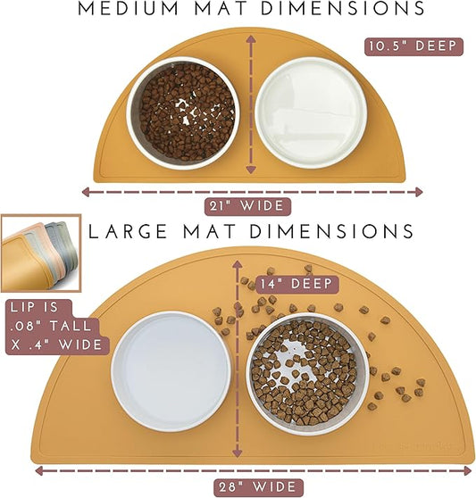 Waterproof Silicone Pet Food Mat - Non-Slip, Spill-Proof Feeding Mats for Floors, Raised Edge Design, Easy-to-Clean Rubber Mat for Dog & Cat Bowls, 21" Across x 10.5" Deep, Medium-Blush