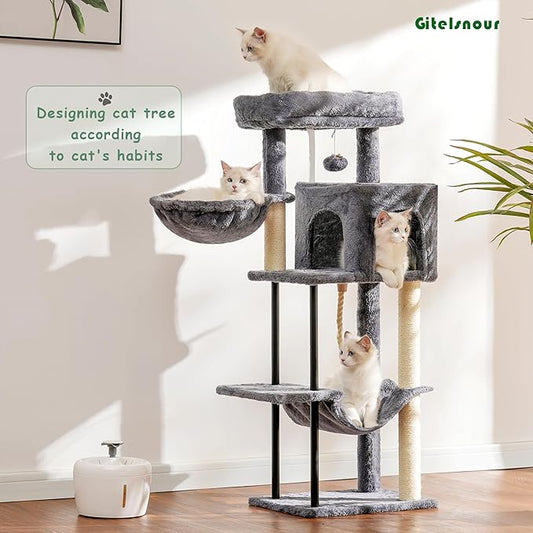 Cat Tree, Cat Tower for Indoor Cats, 43.3 inch Cat Tree Tower with Sturdy Steel Tube, Hammock, Cat Condo for Small Cats and Kittens, Scratching Post, Smoky Gray GCT004SG