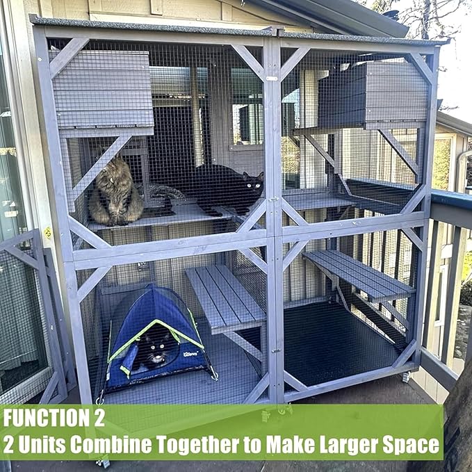 GUTINNEEN Cat House Mobile Catio for Outdoor Enclosure with Waterproof Roof Feral Cat Cage On Wheels,Bird Cage with Upgraded Resting Box,70.9"