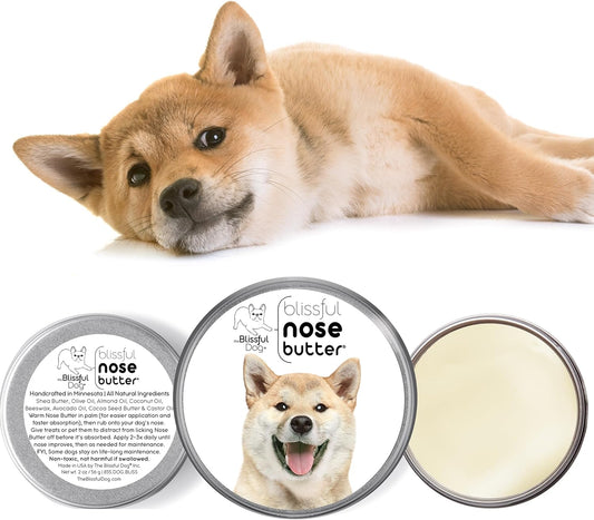 The Blissful Dog Shiba Inu Nose Butter for Dry, Cracked Skin, Lick-Safe Dog Nose Balm with Moisturizing Shea Butter, Almond, Olive, and Essential Oils, Pet Supplies, Uncented, 4 oz.