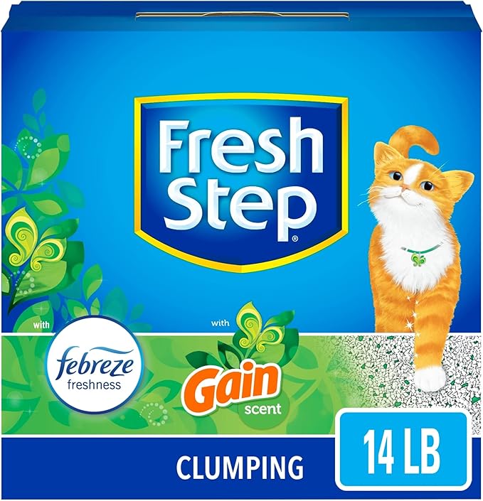 Fresh Step Clumping Cat Litter with Febreze Gain Scent, Long Lasting Odor Control Kitty Litter with Activated Charcoal, Low Dust Formula, 14 lb