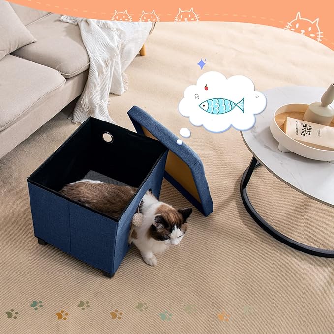 BRIAN & DANY Cat House and Bed, Cat Cave with Scratch Board & Ball, 14.7' x 14.1' x 12.7', Blue