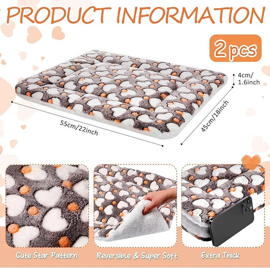 2 Pack Self Warming Cat Mat Self Heating Pad Bed Reversible Machine Washable Reflects Body Heat Warm Thermal Pet Pad Crate Blanket for Feral and Indoor Cat (Heart,22'' X 18'')