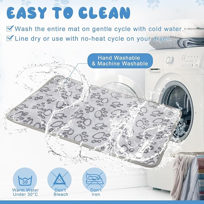 2 Pcs Warming Cat Pad Reflects Heating Dog Crate Self Warming Pad Gray Nursing Cat Blankets Bed Mat for Newborn Kittens Puppies Elder Dog Washable(Paw Print,24 x 18)