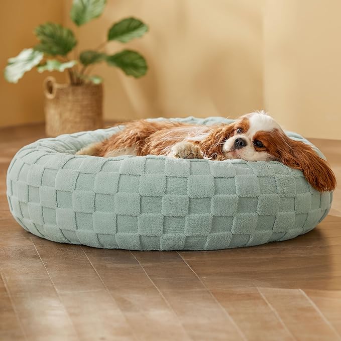 Bedsure Dog Bed for Small Dogs - Donut Pet Bed for Puppy Kitten with Anti Slip Bottom, Round Sherpa Dog Beds with Washable Removable Cover, Garden Green, 23x23x8 inches