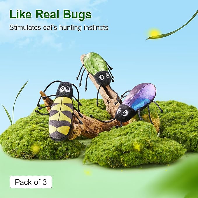 Potaroma Realistic Bug Catnip Cat Toys Crinkly Sound, Durable Kitten Bite Interactive Kicker Toys for Indoor Exercise 3.5 Inches