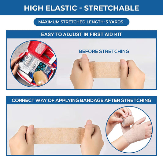 Self Adhesive Bandage Wrap - Pack of 12 Assorted Colors, Non-Woven, Breathable & Water-Resistant Vet Wrap for First Aid, Sports Injury, Body Sprains, & Pets (2 Inch Multicolor - 12 Pack)