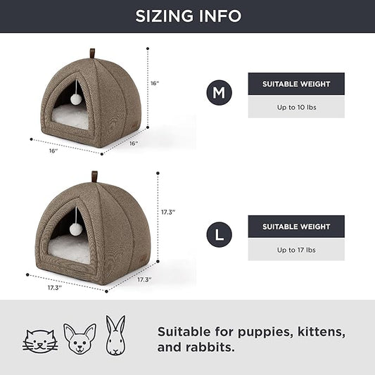 Bedsure Cat Beds for Indoor - 2 in 1 Cat Cave House Tent for Kittens and Small Pets with Removable Washable Cushioned Pillow, Foldable Kitten Hideaway with Non-Slip Bottom, Taupe, 16 inches