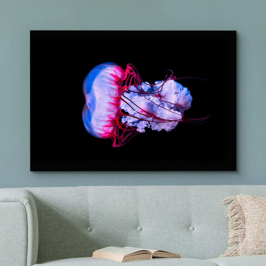 wall26 Canvas Print Wall Art Vibrant Purple Pink Jellyish Dark Ocean Nature Animals Photography Realism Rustic Scenic Landscape Wilderness Earth Colorful for Living Room, Bedroom, Office - 16"x24"