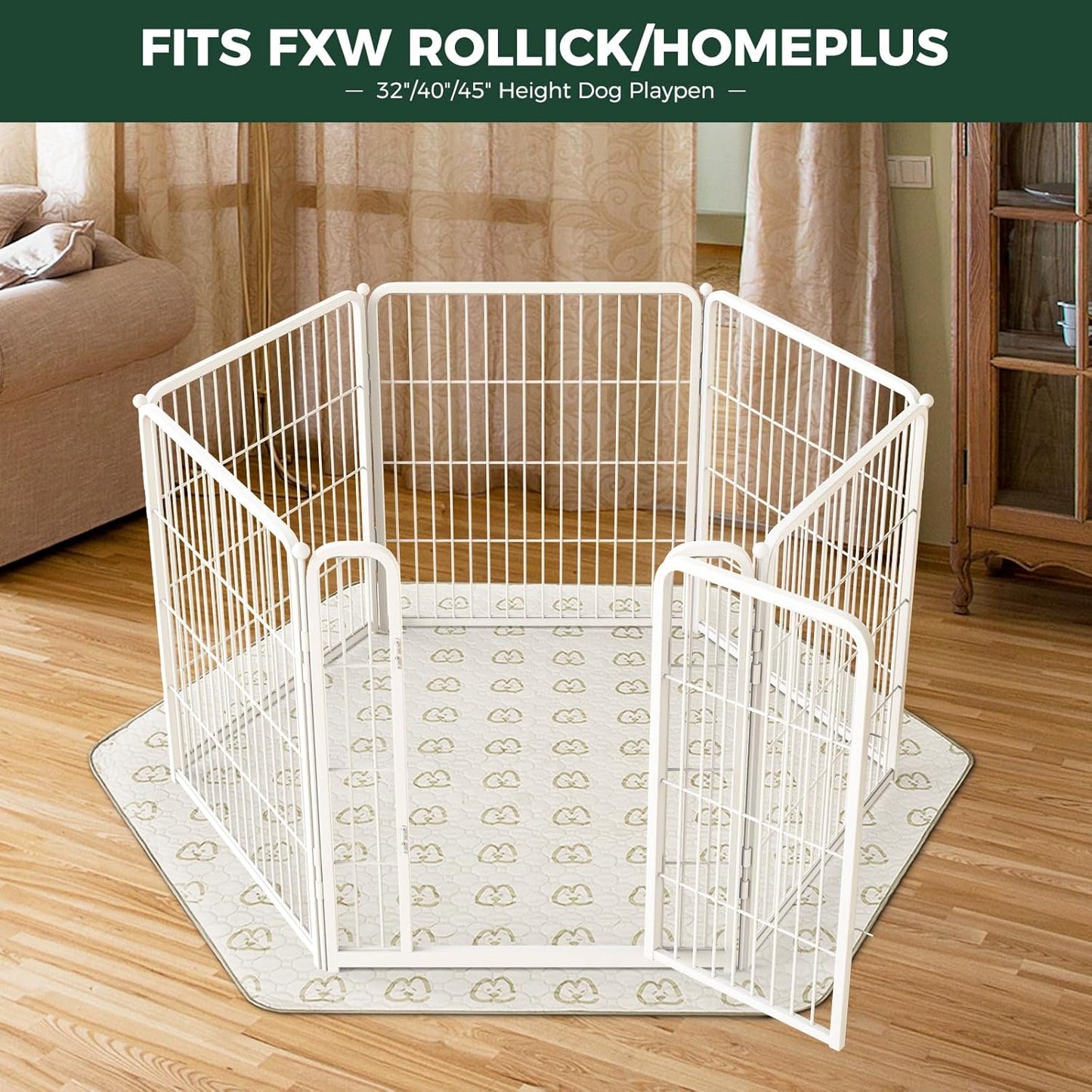 FXW Washable Pee Pads for Dogs, Puppy Pads with Super Absorbent, Specifically Designed for FXW Rollick/Homeplus 32/40/45inch 6 Panels Dog Playpen, 35" Hexagon, Khaki, 2 Packs