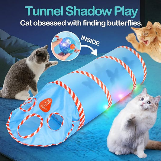 Migipaws Cat Toys, Interactive Cat Toy for Indoor Cats,Upgraded Moving Shadow of Butterfly Feather Project on Cat Tunnel, Cardboard Box Toys, Rechargeable 2.0