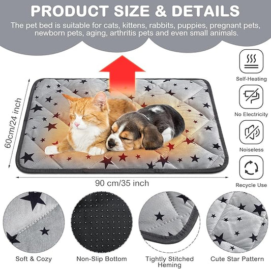 Namalu 4 Pack Self Warming Cat Bed Self Heating Cat Mat Star Pattern Soft Dog Crate Pad Thermal Pet Mat Anti Slip Kennel Washable Dog Warming Bed for Outdoor Indoor(24 x 35 Inch,Rectangle)