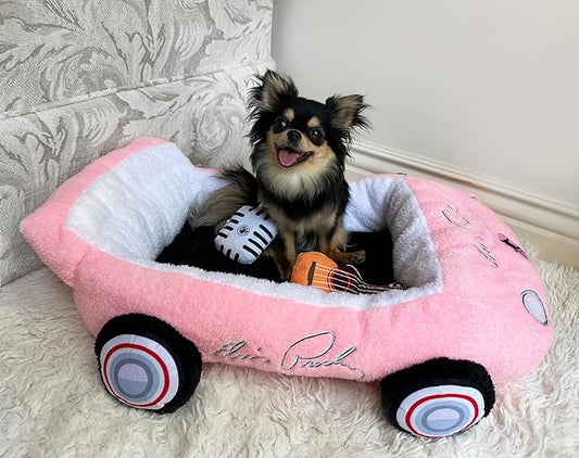 Elvis Plush Car Pet Bed – Pink Pet Bed with Musical-Design Pillows and Elegant Car Styling