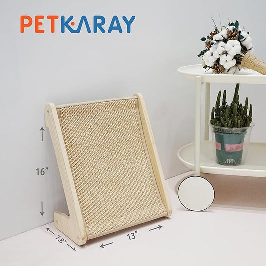 PETKARAY Sisal Cat Scratcher Ramp, L Shaped Scratching Post and Scratch Pad for Indoor Cats, Wall Furniture Protector(Small)