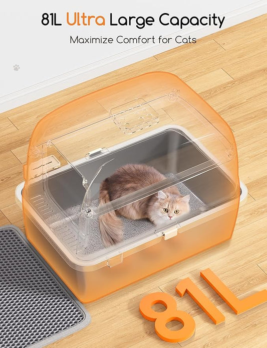 Meowant Stainless Steel Cat Litter Box, Extra Large 3-in-1 Enclosed/Open Top Metal Litter Box with Lid, Odorless Cat Litter Pan with High Sides for Big Cats, Non-Sticky, Anti-Leakage, Easy Cleaning