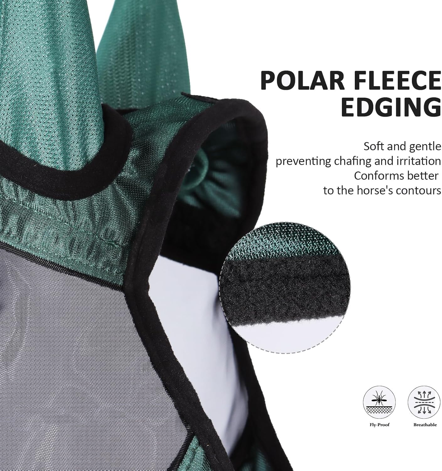 Harrison Howard Pro Luminous Horse Half Face Fly Mask Large Eye Space with Ears UV Protection for Horse Hunter Green L