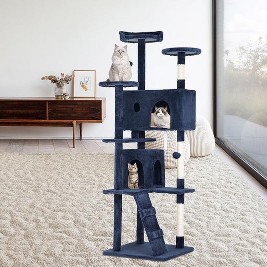 BestPet 70in Cat Tree Tower for Indoor Cats,Multi-Level Cat Furniture Activity Center with Cat Scratching Posts Stand House Cat Condo with Funny Toys for Kittens Pet Play House,Navy Blue