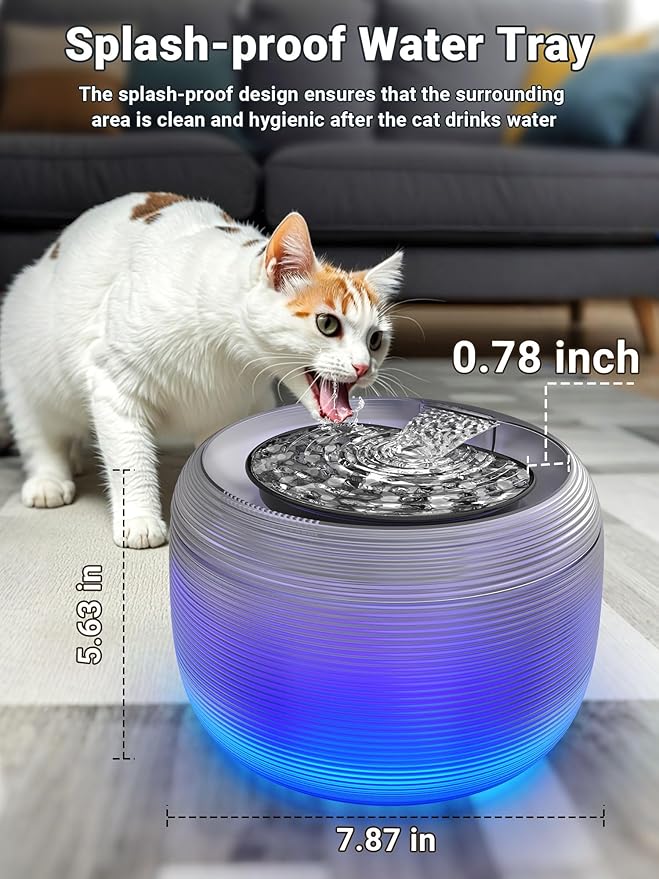 Kastty Quiet Cat Water Fountain, 3.5L/118oz Large Capacity Pet Water Fountain for Cats Indoor with Water Level LED Light, Easy Cleaning Cat Fountains for Drinking Automatic Dog Water Fountain FS75