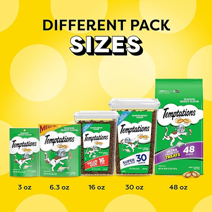 Temptations Classic Crunchy and Soft Cat Treats, Seafood Medley Flavor, 30 oz. Tub