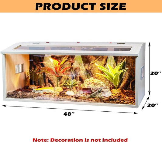 Prolee Bearded Dragon Tank 70 Gallon, Reptile Enclosure, Snake Tank, Reptile Terrarium, Built-in Light Fixtures with Switch, 48" L x 20" H x 20" D