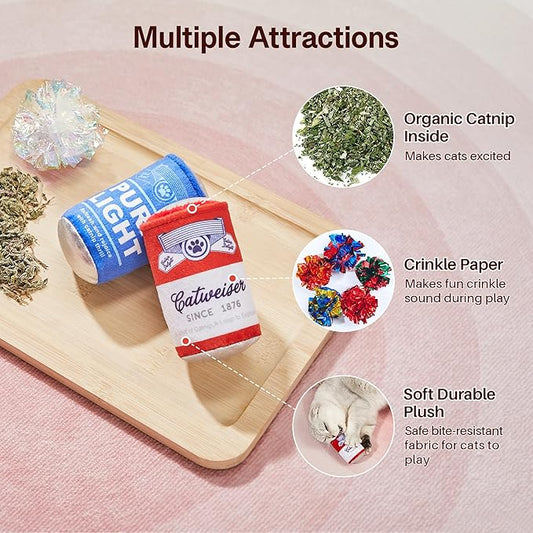 Potaroma Beer-Simulation Cat Toys 2Pcs Catnip Crinkly Sound Toy, Durable Kitten Bite Kicker Toys, Indoor Feline Exercise 4.0 Inches for All Breeds