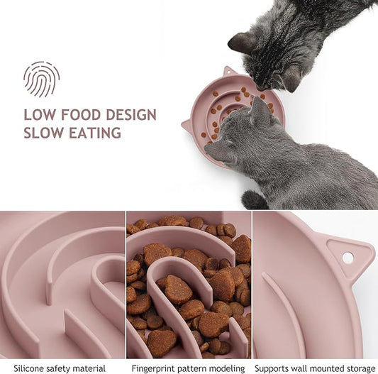 Coomazy Silicone Slow Feeder Dog Cat Bowls, Interactive Puzzle Toy for Pets Food Training, Keeps Dogs Cats Busy, Prevents Puppy Kitty Overeating (Dusty Pink, 1.4Cup)