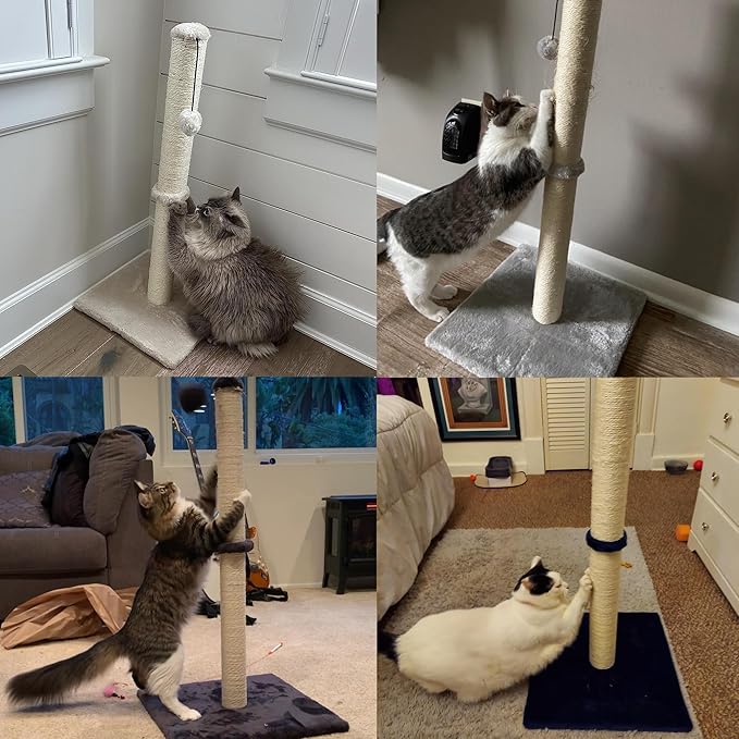 Dimaka 34" Tall Cat Scratching Post for Large Cats and Kittens, High Vertical Scratcher with Premium Natural Sisal Rope and Interactive Hanging Ball for Indoor Cat(Grey, 34 inches for Large Cats)