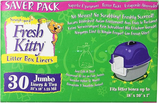 30 Count Fresh Kitty Litter Box Liners Super Thick, Durable, Easy Clean Up Jumbo Scented, Bags with Ties for Pet Cats