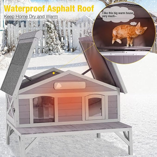 Outdoor Cat House with 100% Insulated Liner Weatherproof Feral Kitty Shelter for Winter,Large Opening Roof