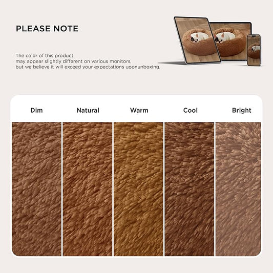 Bedsure Calming Dog Bed for Small Dogs - Donut Washable Small Pet Bed, 23 inches Anti-Slip Round Fluffy Plush Faux Fur Large Cat Bed, Fits up to 25 lbs Pets, Caramel