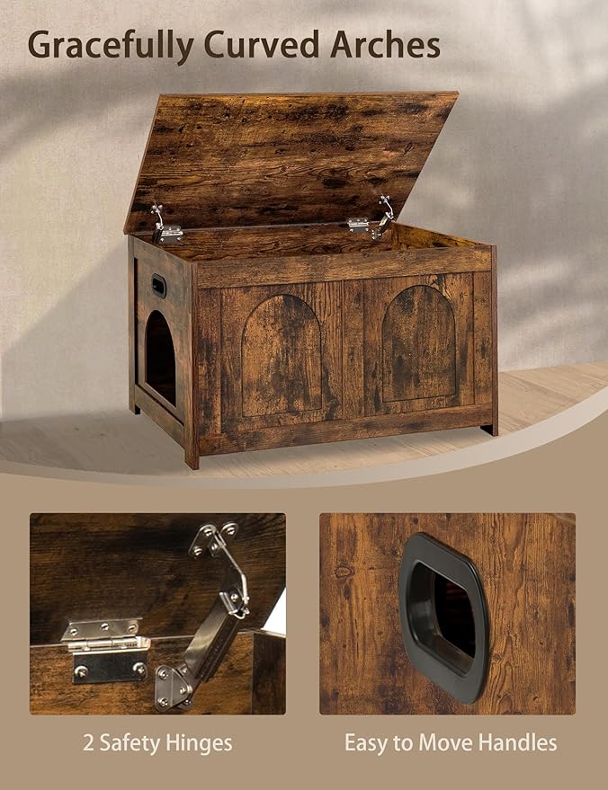 DINZI LVJ Cat Litter Box Enclosure, Flip Top Litter Box Furniture, Farmhouse Hidden Cat Washroom, Wooden Pet House, End Side Table, 31.5"L x 19.7"W x 19.7"H, Sturdy and Easy to Assemble, Rustic Brown