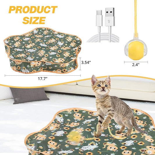 Interactive Cat Toys, Indoor Hide and Seek Toys, Fast Rolling Ball in Play Mat, Interactive Cat Toys for Indoor Cats, Rechargeable Cat Ball Toys