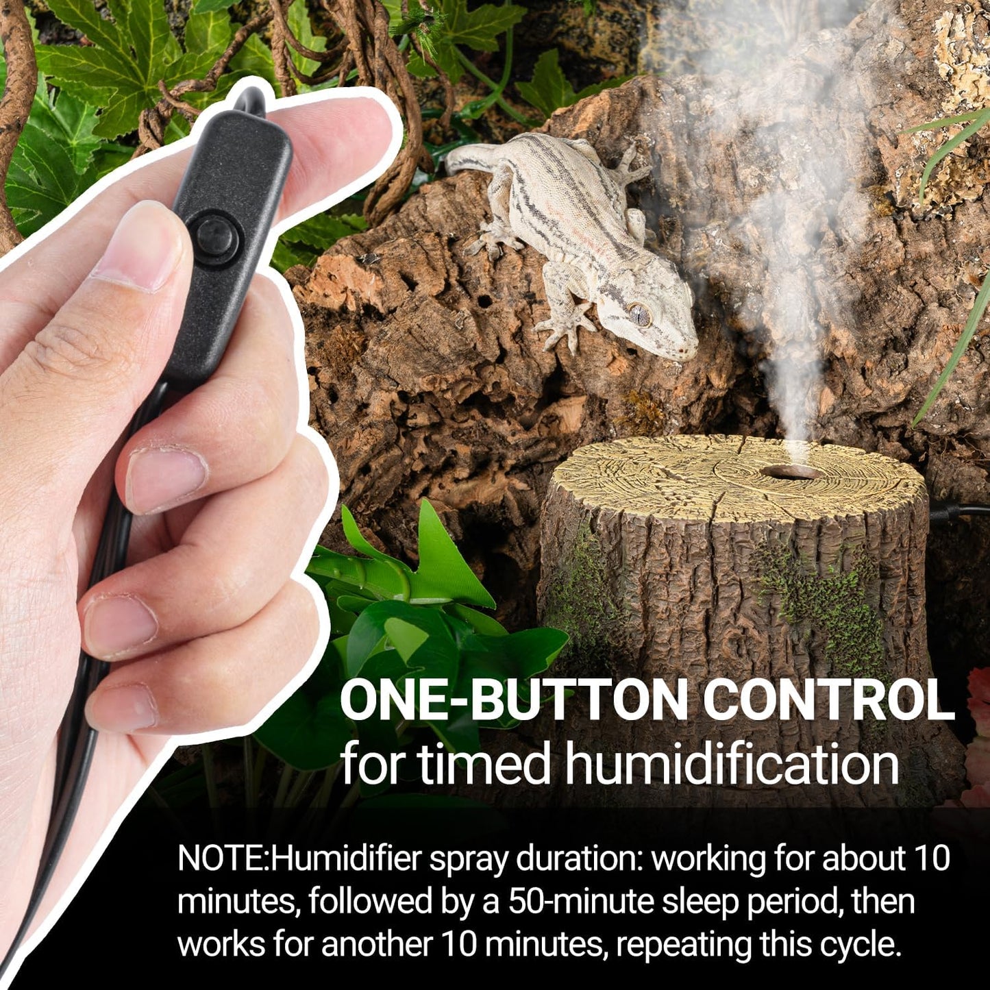 REPTIZOO Reptile Humidifier Fogger, Tree Trunk Humidifier with Top Mist Outlet, 1000ml Detachable Terrarium Humidifier Reptile Misting System Terrarium Decoration