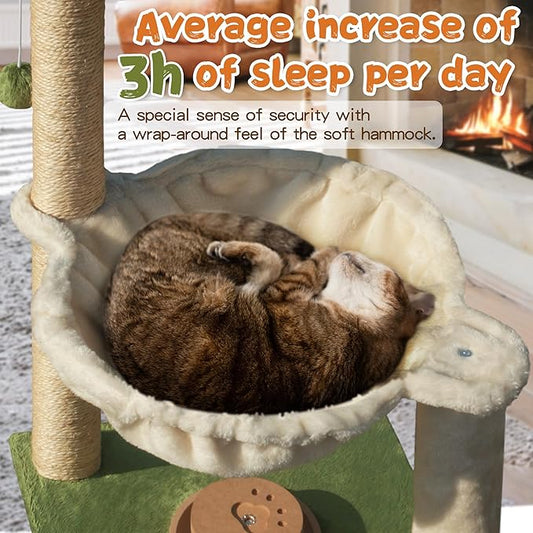 Cat Scratching Post 28 Inches Small Cat Tree Tower with Hammock, Cat Toy Wooden Interactive Condo for Kitten and Adults Cat
