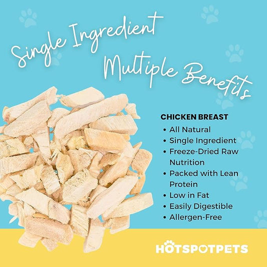 hotspot pets Freeze Dried Chicken Treats for Cats & Dogs -1LB Big Bag- Made in USA - Single Ingredient - Resealable Bag, All Natural Grain-Free (Chicken Breast)- Perfect for Training, Topper or Snack
