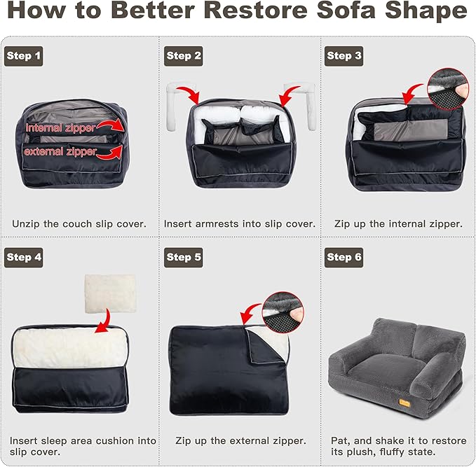 Cat Couch Bed - Cat Bed for Indoor Cats, Calming Pet Sofa Puppy Sleeping Bed with Removable Washable Cover, Cute Dog Couch and Kitty Lounge Chair for 12lbs Cats & Small Dogs(Dark Grey)