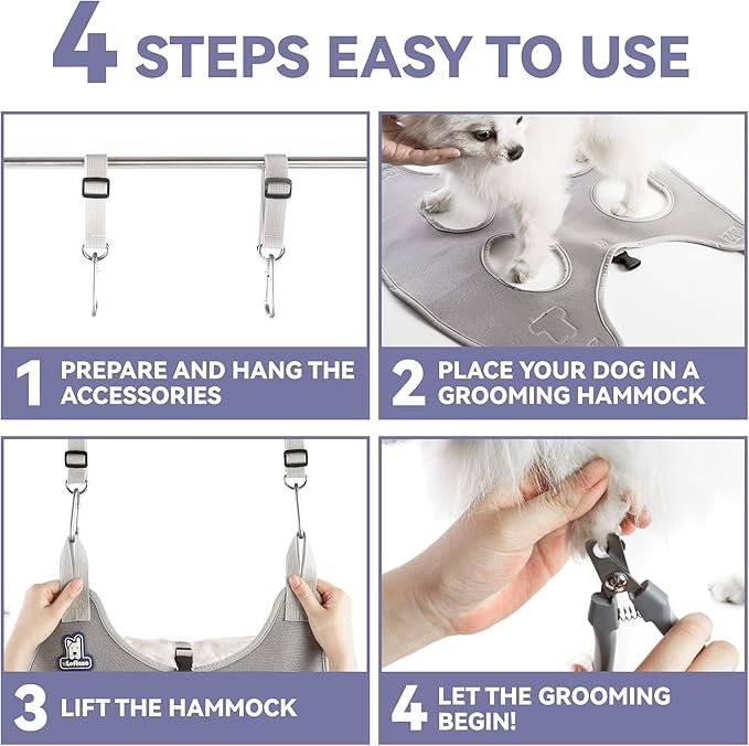 Dog Grooming Hammock Harness for Dogs & Cats with Pet Nail Clipper Trimmer - Cat Hanger Sling for Trimming Clipping Nails- Dog Hammock Restraint Bag for Small Medium Large pet ( Grey XL )