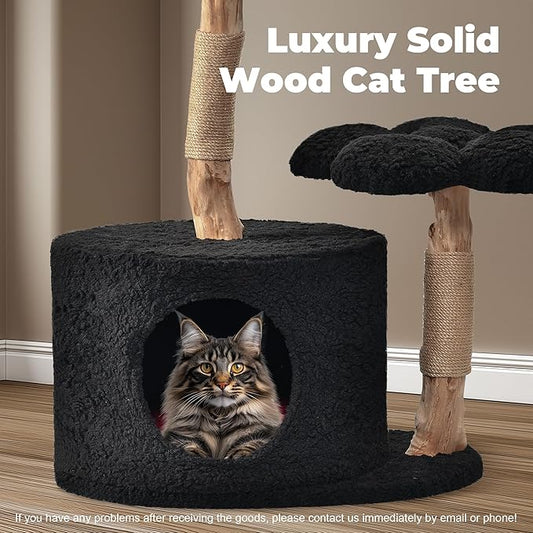 Easyego Modern Cat Tree, Aesthetic Wood Cat Tree Tower for Large Cats, Luxury Cat Condo with Scratching Posts and Flower Platforms, Cat Furniture by Easyego,(Black)