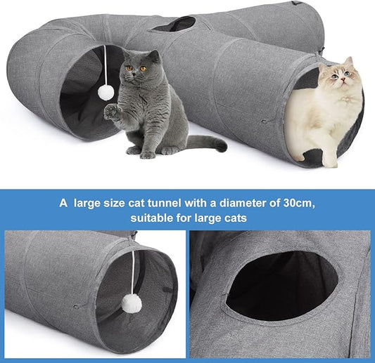 Ownpets Cat Tunnel 12 Inches in Diameter Larger Pet Tunnel Tube with Plush Ball & Feather Toy, U-Shaped Cat Play Tunnel for Big Cat, Puppy and Rabbits