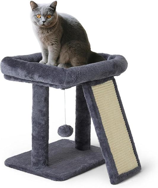 17.7-inch Small Cat Tree Tower with Scratching Post for Indoor Cats,Grey