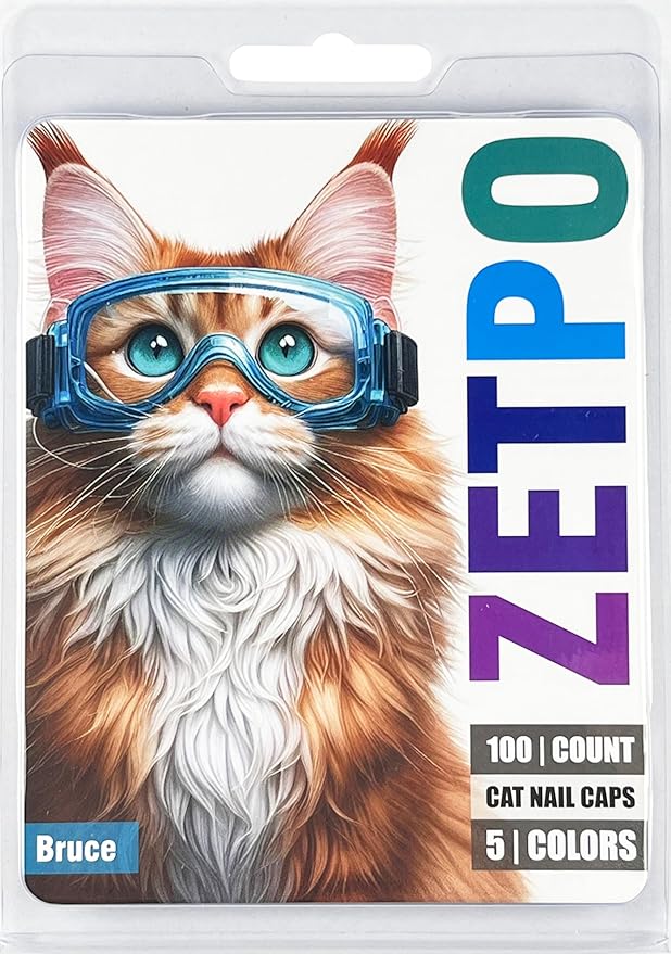 zetpo 100 pcs Cat Nail Caps | Cat Claw Covers | with Adhesives and Applicators (M, Purple, Violet, Blue, Sky Blue, Turquoise)