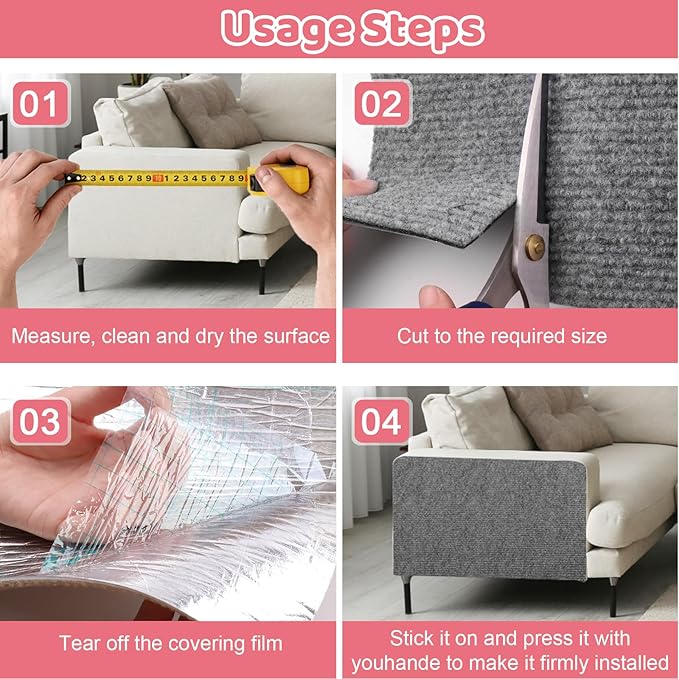 Cat Scratching Mat Self-Adhesive, 78.7"x15.8" Trimmable Cat Scratch Furniture Protector, Durable Cat Scratch Pad for Couches, Cat Trees, Walls, Easy to Install for Cat Owners