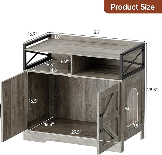 Cat Litter Box Enclosure, Ultra-Large Hidden Litter Box Furniture with Top Opening, Anti-Tipping Fence and 2 Open Drawers, Litter Box Cabinet End Table, Grey