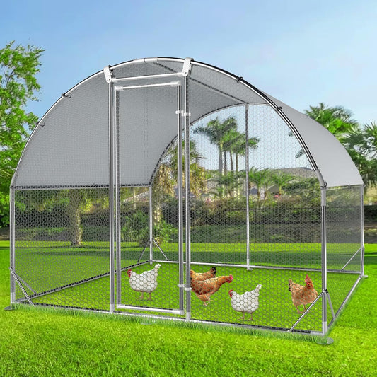 4ever2buy Large Metal Chicken Coop with Run Walk-in Poultry Cage Chicken Runs House Pen Cage Dome Roofed Chicken Coops with Anti-Ultraviolet Cover for Outdoor Yard Farm Use 9.5'W x 6.45'L x 6.3'H