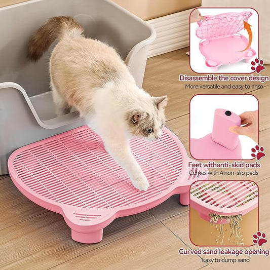 Adjustable Cat Ramp Litter Box Step Double Layer with Filter Function, Elevated Litter Box Ramp for Senior Cats Easy Cleaning Cat Litter Tray for Floor Indoor (Pink)
