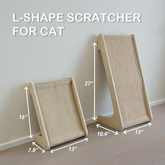 Cat Scratcher, L-Shape Cat Scratching Pad, Sisal Scratchers for Indoor Cats, Protecting Furniture Scratch Pad with Catnip(Small Size)