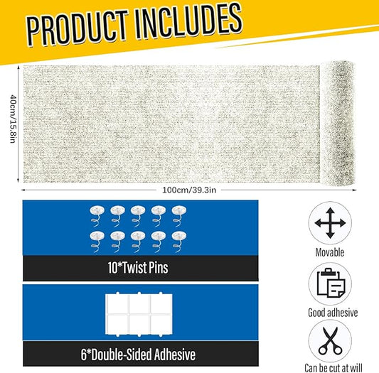 Cat Scratch Couch Furniture Protector, Adhesive Cat Scratch Pad Deterrent for Furniture, DIY Climbing Scratcher for Indoor Cats (Off-White, 39.3x15.8 in)