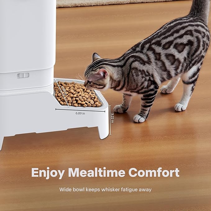 Automatic Cat Feeders, 7L/29 Cups Automatic Dog Feeder, Cat Food Dispenser, No-Jam Rotor, Up to 6 Meals for 2-15 mm Dry Food, with Elevated Stand, Stainless Steel Bowl