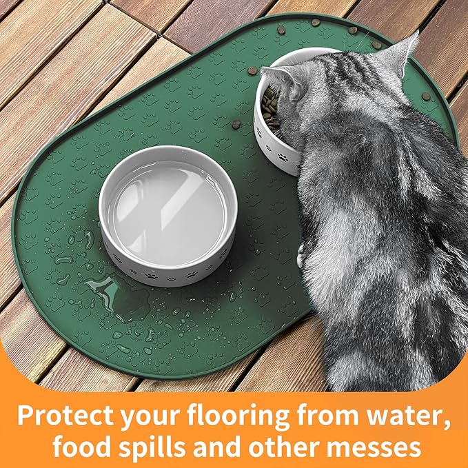 KPWACD Pet Placemat for Dog and Cat, Anti-Slip Waterproof Dogs Feeding Bowl Mat Prevent Food and Water Overflow, Silicone Puppy Dish Mats Suitable for Small Medium Big Pets, Hunter Green, 19" * 12"